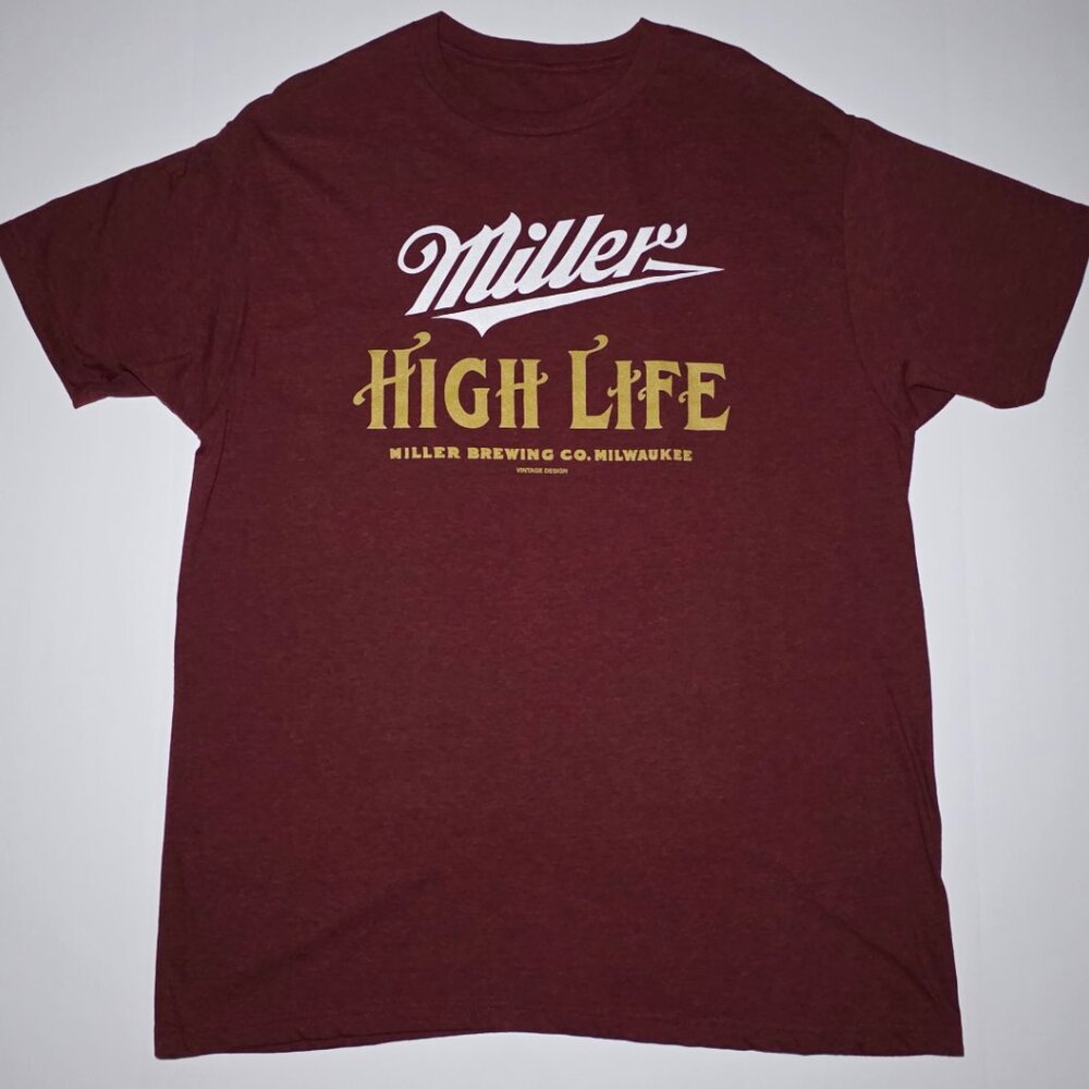 TeeLuv Miller High life Mens Maroon Gold Short Sleeve T Shirt Size XL